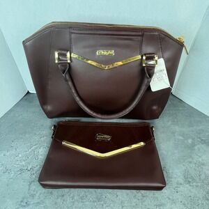 New with Tags Joy & Iman Brown Gold Leather Satchel with Matching Crossbody Bag